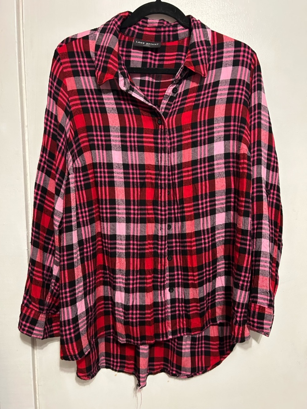 Lane Bryant Red and Pink Plaid Button-Front Shirt